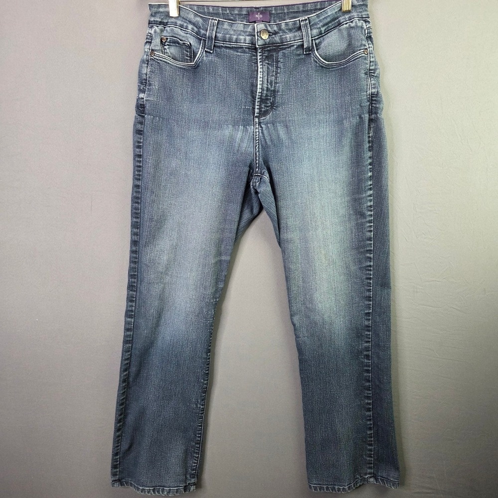 NYDJ Straight Leg Jeans Womens 14 Blue Denim Stretch High Rise Lift Tuck 3270